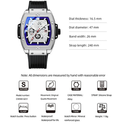 CHENXI Top Brand Popular Men Sports Watch Quartz Luxury Waterproof Silicone Strap WristWatch New Fashion Men's Date Clock