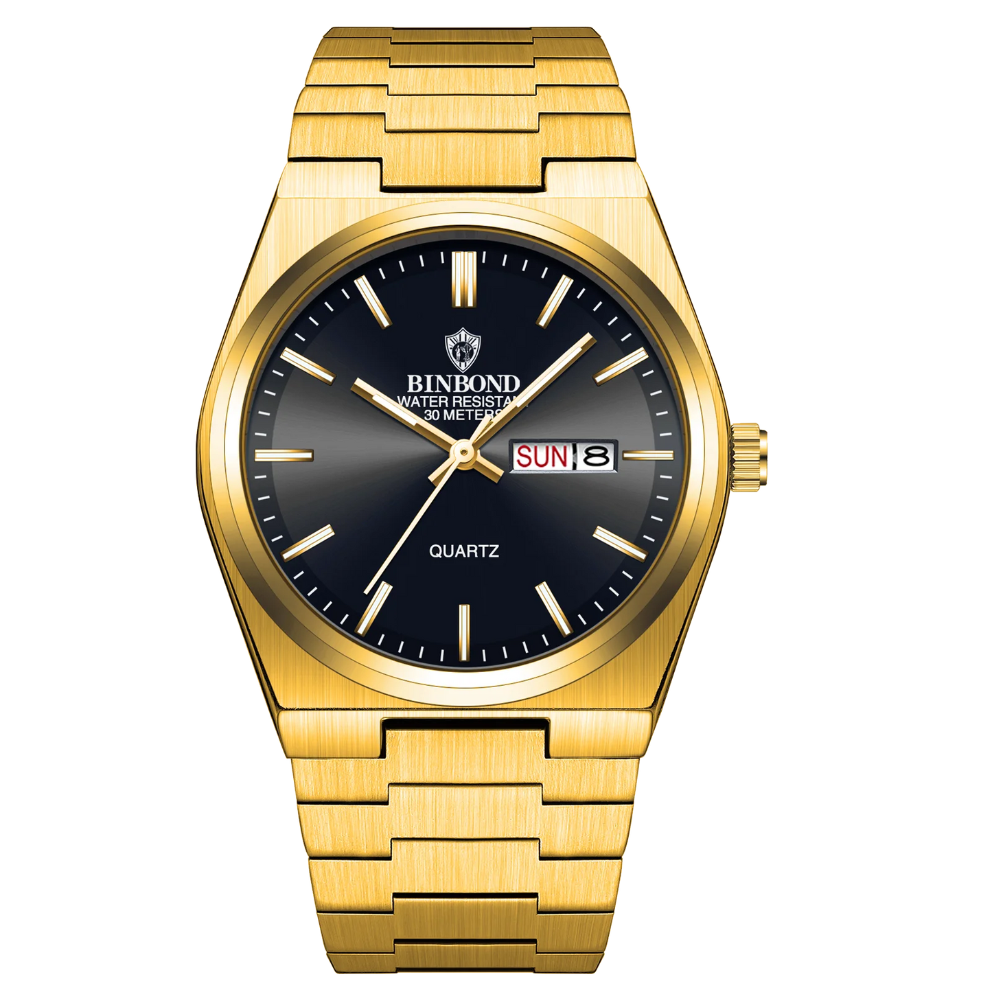 BINBOND Men's Fashion Business Watch Quartz Movement Stainless Steel Buckle Waterproof Luminous Calendar Leisure Watch