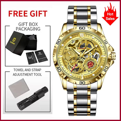 2025 New GLENAW Design Luxury Mechanical Watch Men Stainless Steel Strap Night Light 24-hour Display Waterproof Automatic Watch