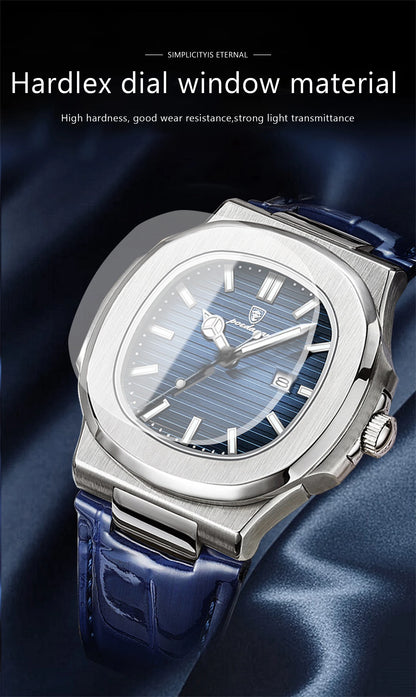 POEDAGAR Top Square Man Watch Date Waterproof Luminous Luxury Men Wristwatch High Quality Leather Men's Quartz Watches+Box Reloj