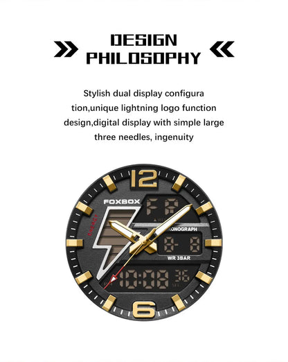 FOXBOX New Men Watches Dual Display 30M Waterproof Date Clock Wristwatch Fashion Sports Watch for Men Electronic Watches Man+Box
