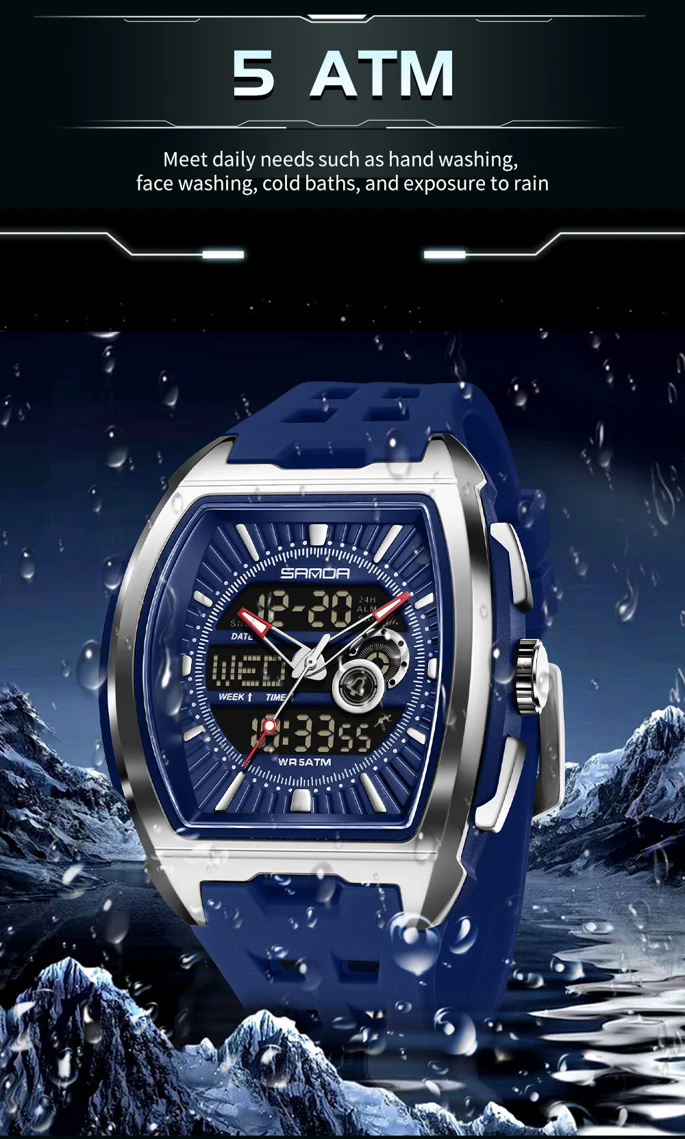 SANDA Luxury Men Wristwatch Electronic LED Display Luminous Sports Man Watch Quartz Waterproof Military Alarm Date Watches Male