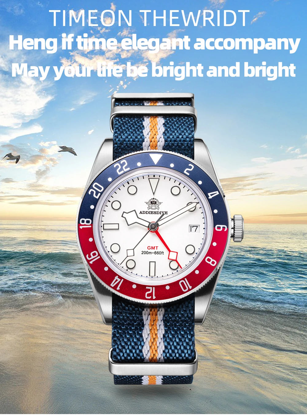 ADDIESDIVE TOP Quartz Watches 20Bar Diving BGW9 Super LuminousSwiss Ronda 515-24H GMT Watch Men's Watch relogios masculino