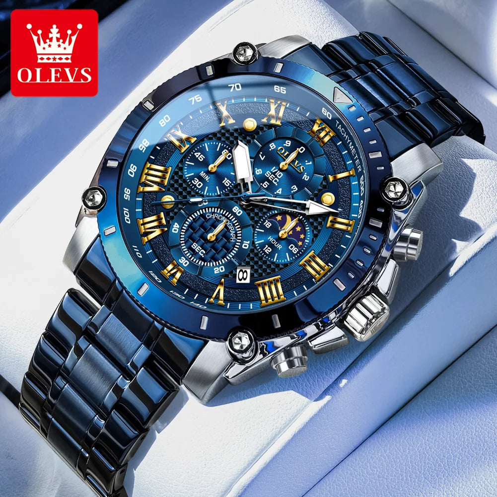 OLEVS 2025 New Men Watch Top Brand Luxury Watch Men Stainless Steel Waterproof Sport Quartz Chronograph Wrist Watch Man Relogio