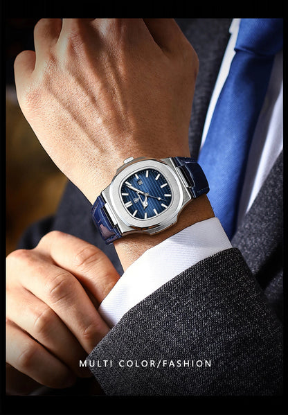 POEDAGAR Top Square Man Watch Date Waterproof Luminous Luxury Men Wristwatch High Quality Leather Men's Quartz Watches+Box Reloj