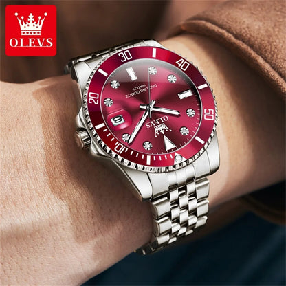 OLEVS 9809 Men Watch Original Brand Waterproof Quartz Watch Stainless Steel Strap Automatic Date  Sports Watch Mens Gifts Box