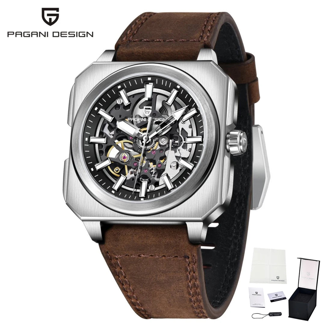 PAGANI DESIGN sports Square Men's Mechanical Automatic Watch Waterproof Retro Leather Outdoor Sports Luminous Gift Men's Watch