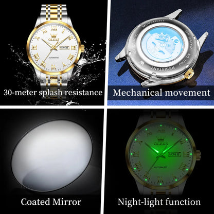 OLEVS 7060 Men's Automatic Watch Stainless steel Strap Waterproof Calendar Mechanical Watch for Men