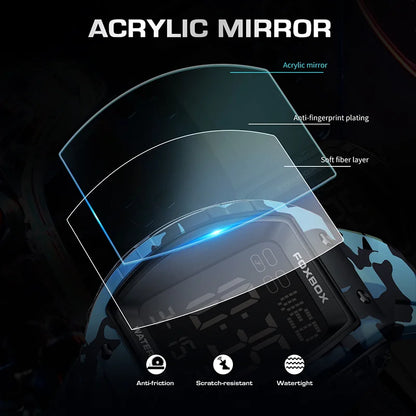 FOXBOX Military Watches For Men Fashion Square Waterproof Luminous Sports Men's Watch LED Electronic Wristwatch Reloj Hombre+BOX