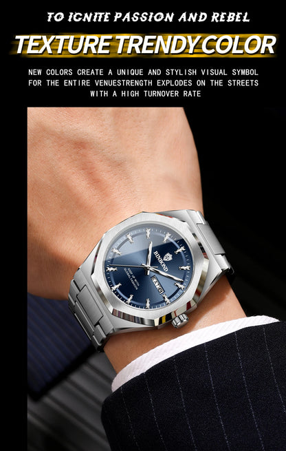 BINBOND Fashionable Men's Quartz Watch Dual Calendar Night Light Waterproof Trend Casual Business Sports Male Quartz Wristwatch