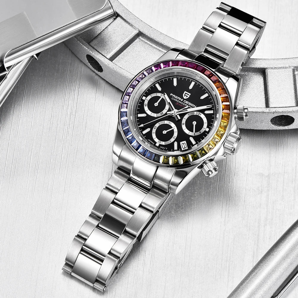 PAGANI DESIGN 2026 New VK63 Rainbow Circle Luxury Quartz Watch For Men Stainless Steel 30M Waterproof Chronograph reloj hombre