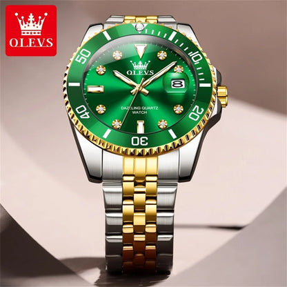 OLEVS 9809 Men Watch Original Brand Waterproof Quartz Watch Stainless Steel Strap Automatic Date  Sports Watch Mens Gifts Box