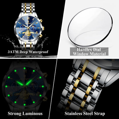 POEDAGAR Exquisite Business Men Watch Waterproof Luminous Chronograph Luxury Man Watches Stainless Steel Men's Quartz Wristwatch