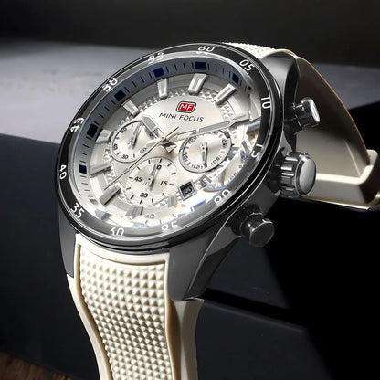 2026 New MINI FOCUS Men's Sports Quartz Watch Casual Analog Wrist Watch with Luminous Hands Silicone Strap Date Water Resistant