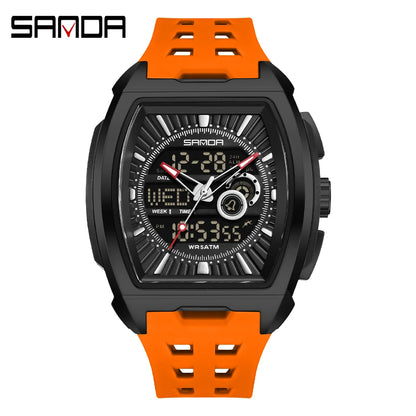 SANDA Luxury Men Wristwatch Electronic LED Display Luminous Sports Man Watch Quartz Waterproof Military Alarm Date Watches Male