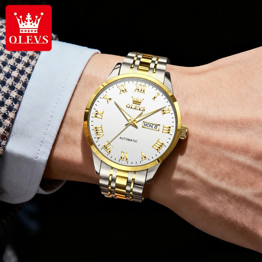 OLEVS 7060 Men's Automatic Watch Stainless steel Strap Waterproof Calendar Mechanical Watch for Men