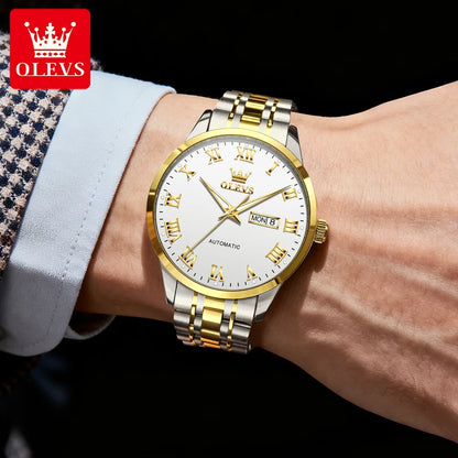 OLEVS 7060 Men's Automatic Watch Stainless steel Strap Waterproof Calendar Mechanical Watch for Men