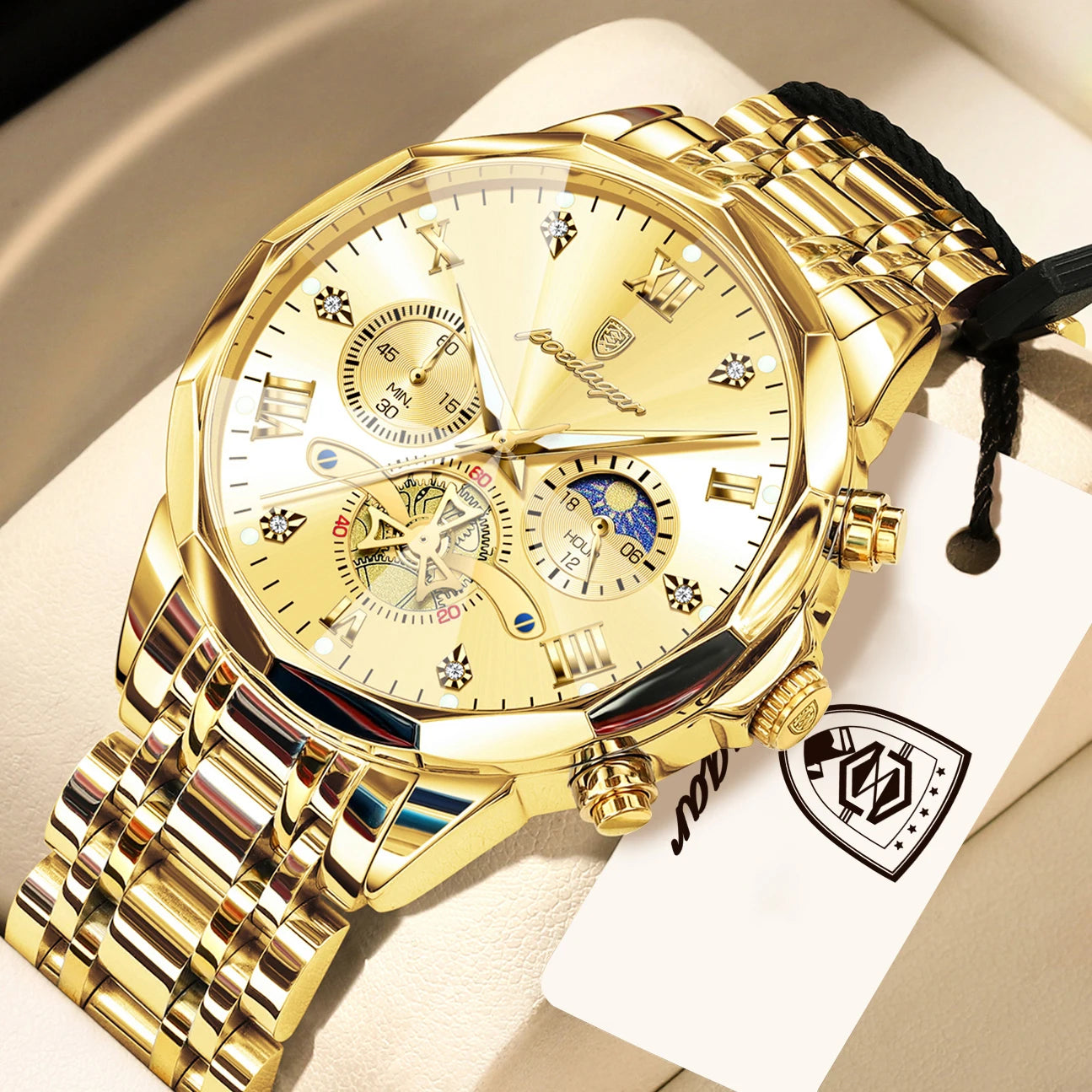 POEDAGAR Exquisite Business Men Watch Waterproof Luminous Chronograph Luxury Man Watches Stainless Steel Men's Quartz Wristwatch