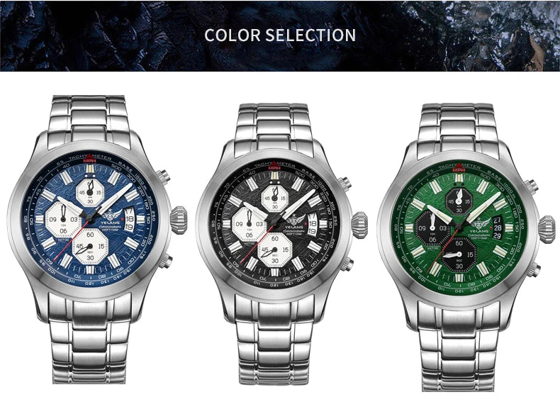 Yelang V1029S Men's Quartz Watch 42mm Japan OS00 Movement Luminous Stainless Steel 10Bar Waterproof Sports Watches