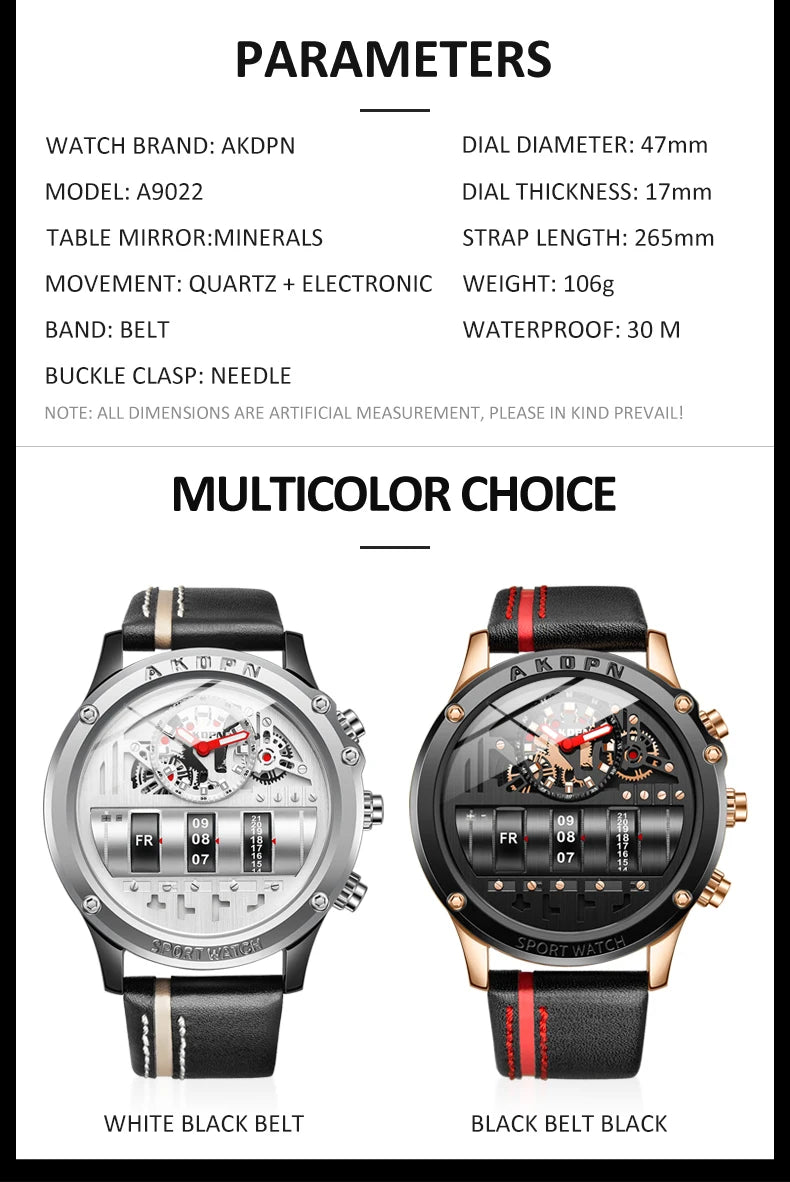 AKDPN Men's Watches Electronics Luxury Quartz Watches for Man Leather Waterproof Digital Versatile Wristwatch reloj hombre Watch