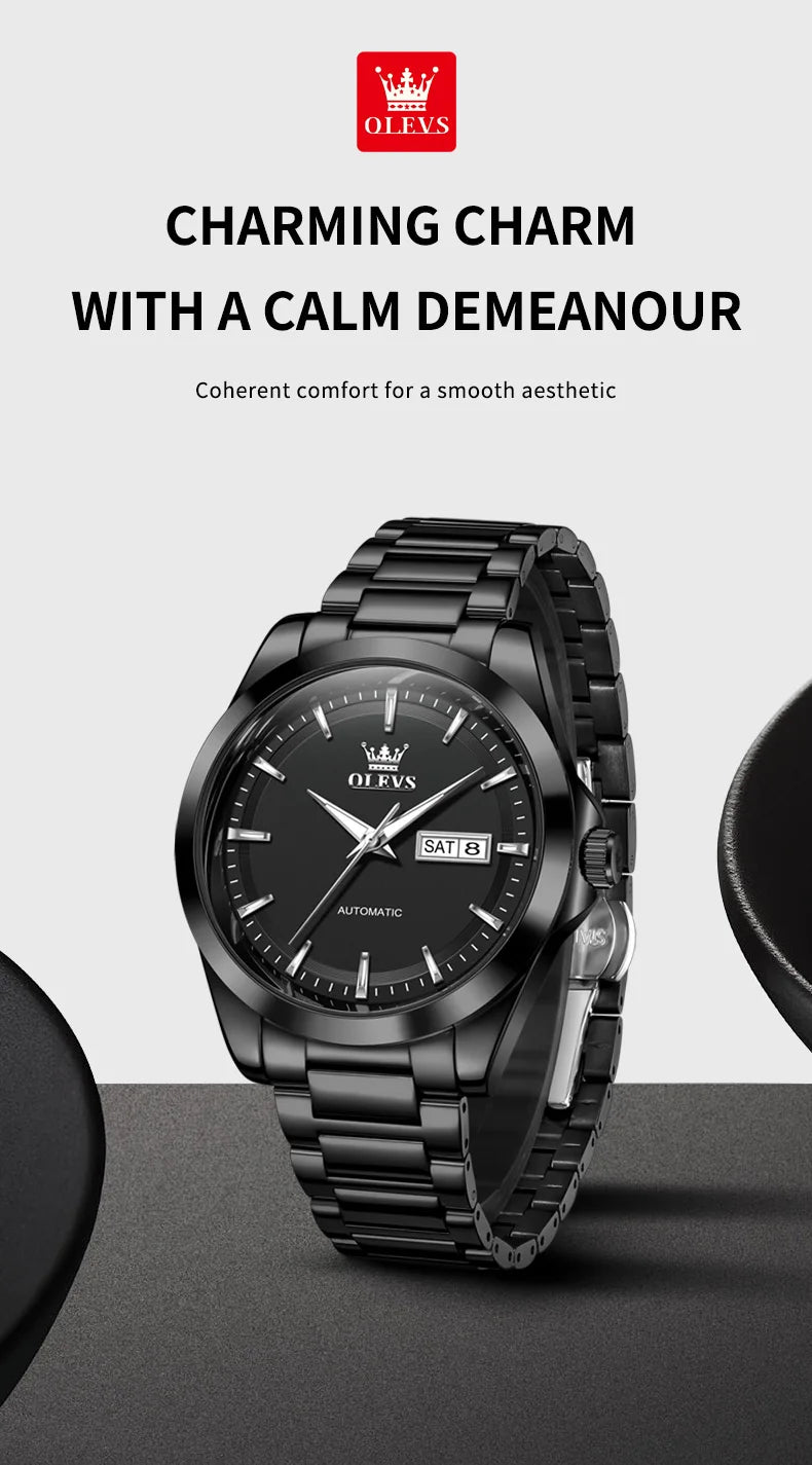 OLEVS 7090 Men's Automatic Mechanical Watch High quality Stainless steel Auto Date Waterproof Luminous Man Watch