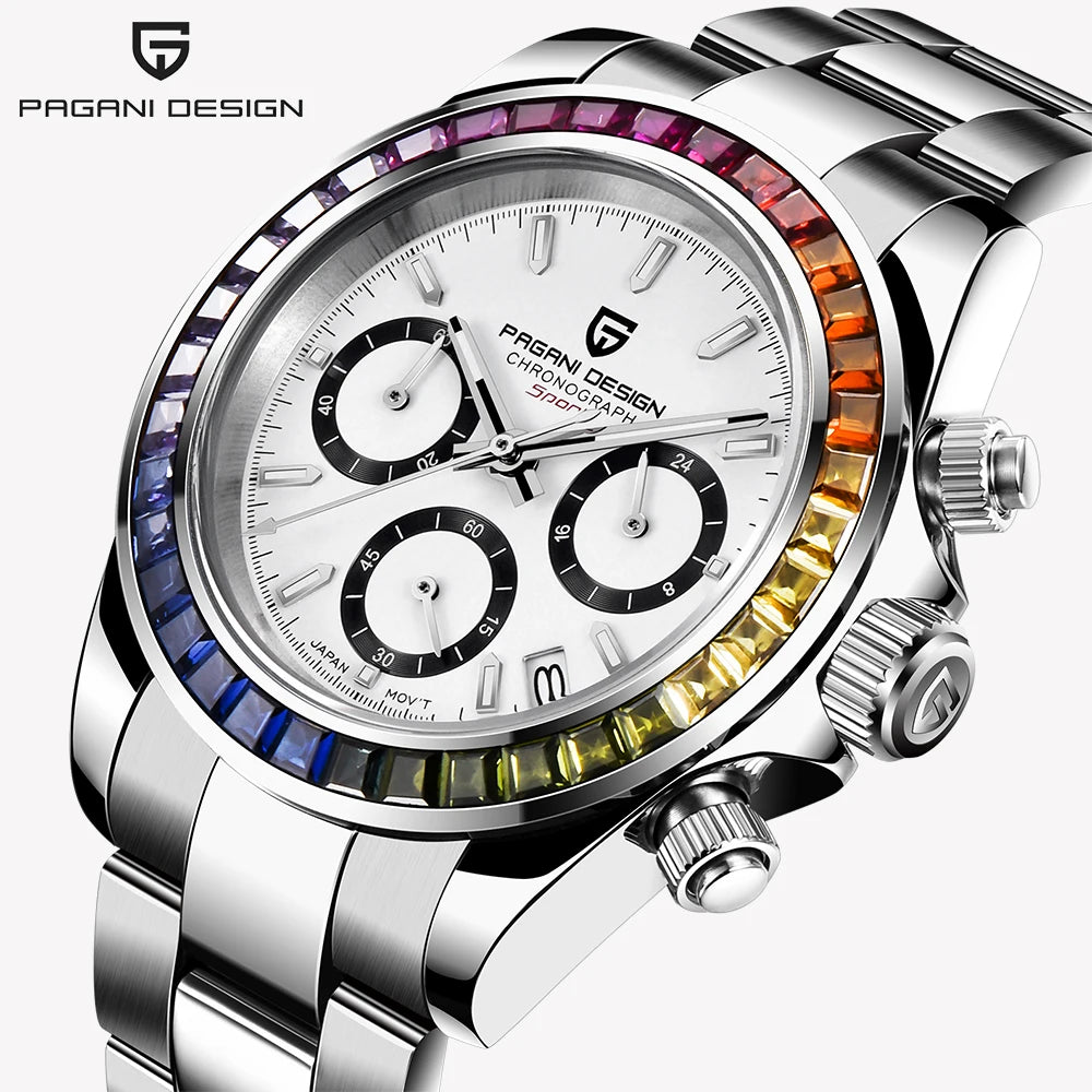 PAGANI DESIGN 2026 New VK63 Rainbow Circle Luxury Quartz Watch For Men Stainless Steel 30M Waterproof Chronograph reloj hombre
