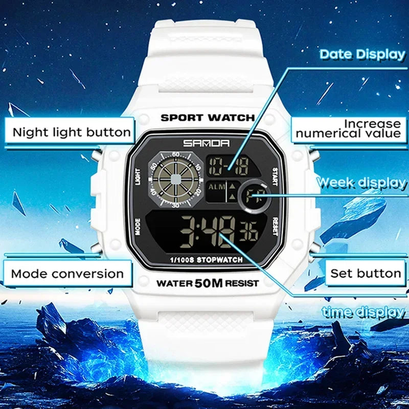 SANDA Fashion Brand Digital G Style Top Men's Watch Luxury Military Sport Waterproof Alarm Stopwatch Clock Relogio Masculino