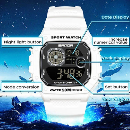 SANDA Fashion Brand Digital G Style Top Men's Watch Luxury Military Sport Waterproof Alarm Stopwatch Clock Relogio Masculino