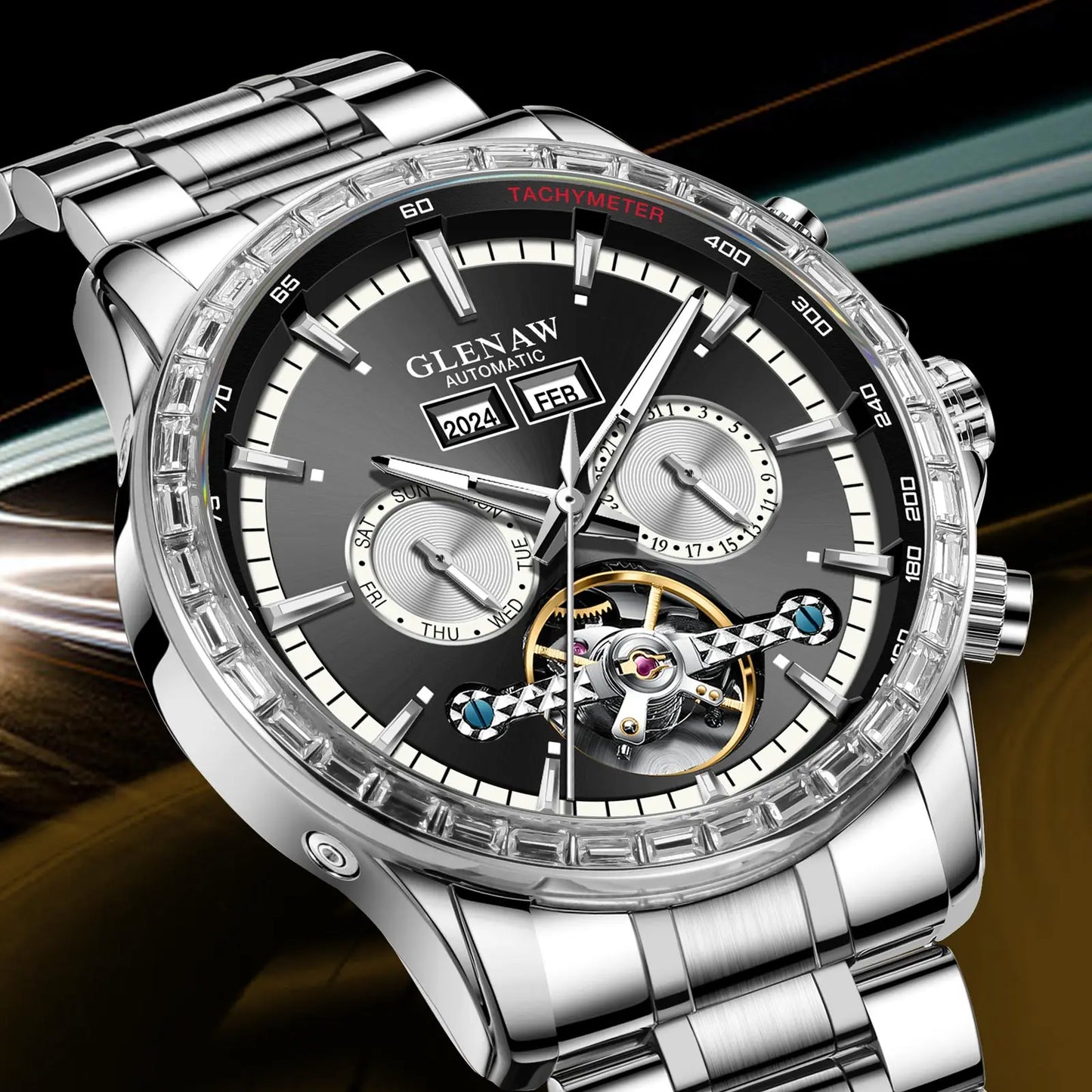 Glenaw high-end business fully automatic mechanical multi-function watch for men's fashionable waterproof watch