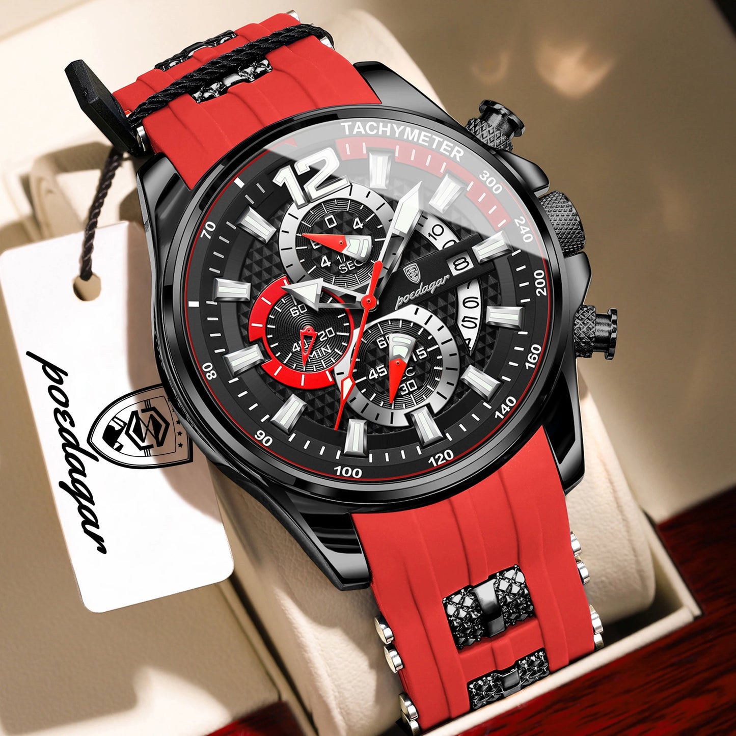 POEDAGAR Functional Watch For Men Date Chronograph Luminous Waterproof Silicone Classic Male Watch Quartz Original Men's Watches