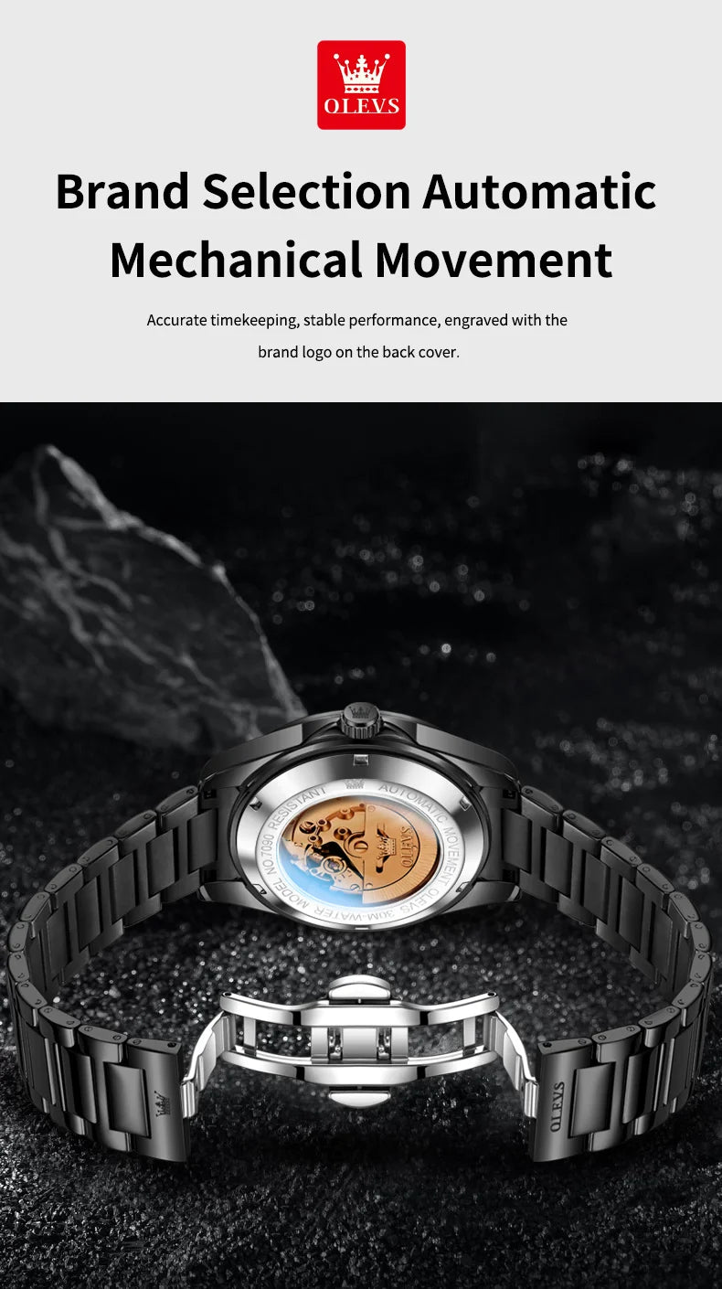 OLEVS 7090 Men's Automatic Mechanical Watch High quality Stainless steel Auto Date Waterproof Luminous Man Watch