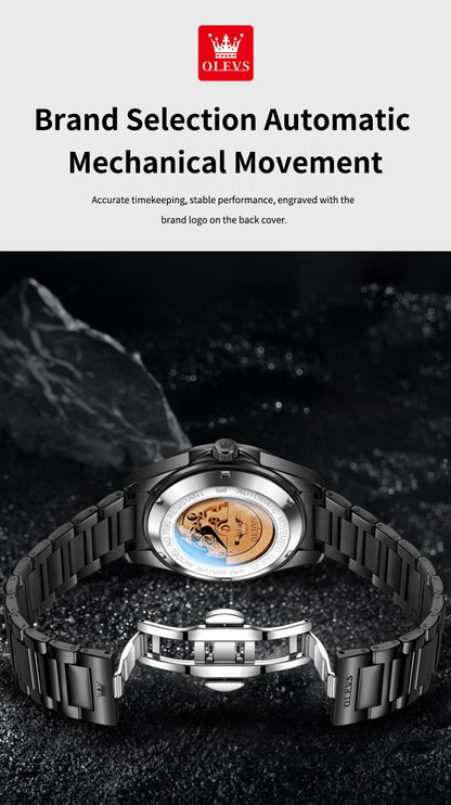 OLEVS 7090 Men's Automatic Mechanical Watch High quality Stainless steel Auto Date Waterproof Luminous Man Watch