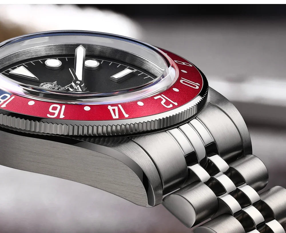 ADDIESDIVE Mens GMT Watches Luxury Stainless Steel Casual Quartz Watch Men Sport 200MM Waterproof Wristwatches Relogio Masculino