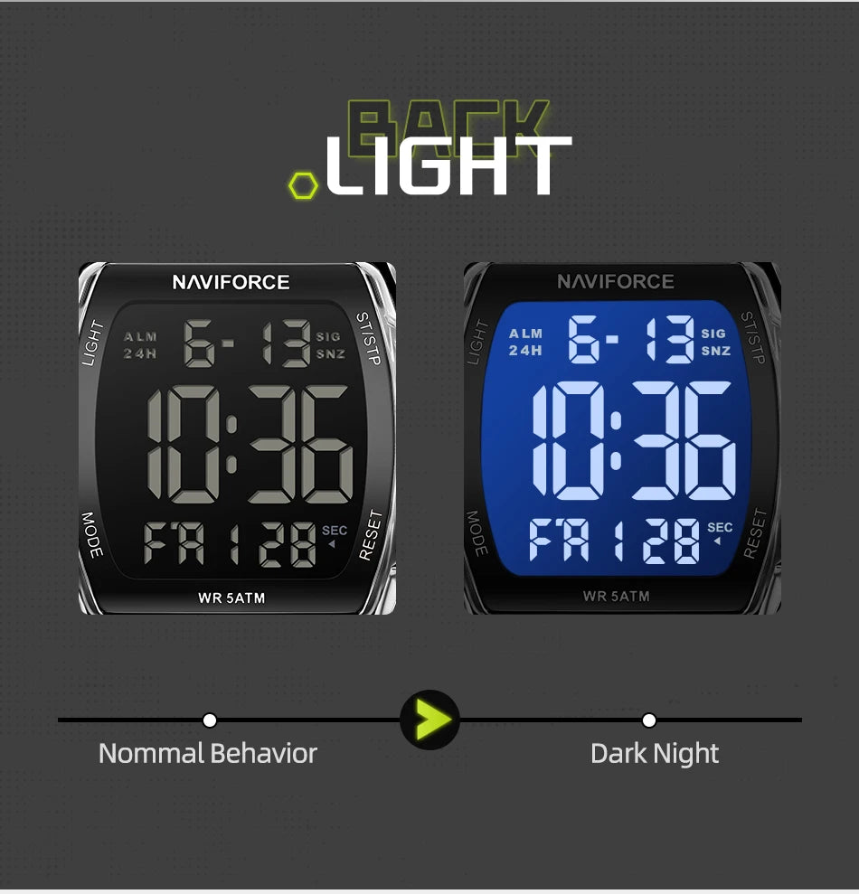 NAVIFROCE Relogio Masculino 2025 Man LCD Display Wristwatches Men Watches Luminous Military Sport Waterproof Quartz Male Clock