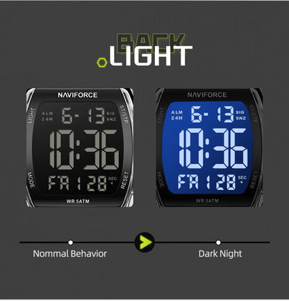 NAVIFROCE Relogio Masculino 2025 Man LCD Display Wristwatches Men Watches Luminous Military Sport Waterproof Quartz Male Clock