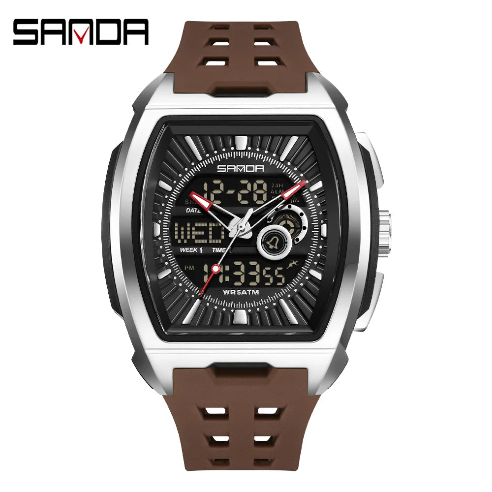 SANDA Luxury Men Wristwatch Electronic LED Display Luminous Sports Man Watch Quartz Waterproof Military Alarm Date Watches Male
