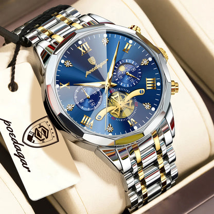 POEDAGAR Exquisite Business Men Watch Waterproof Luminous Chronograph Luxury Man Watches Stainless Steel Men's Quartz Wristwatch