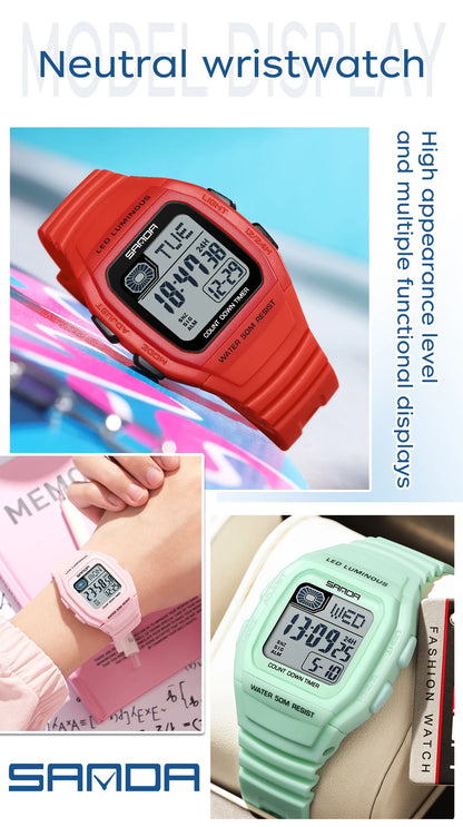 Fashion SANDA New 2208 Fashion Men's Electronic Watch Outdoor Sports Waterproof Timing LED Women's Watch