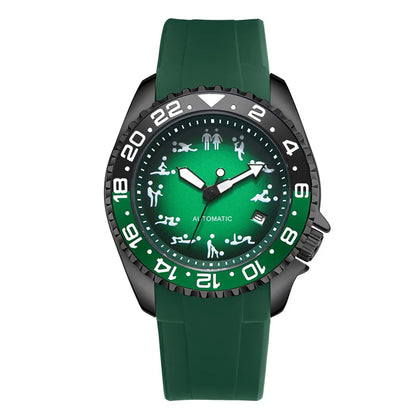 New Men's Automatic Mechanical Watch Soft Silicone Strap Waterproof Luminous Hands Calendar Sport Wristwatches Relogio Masculino