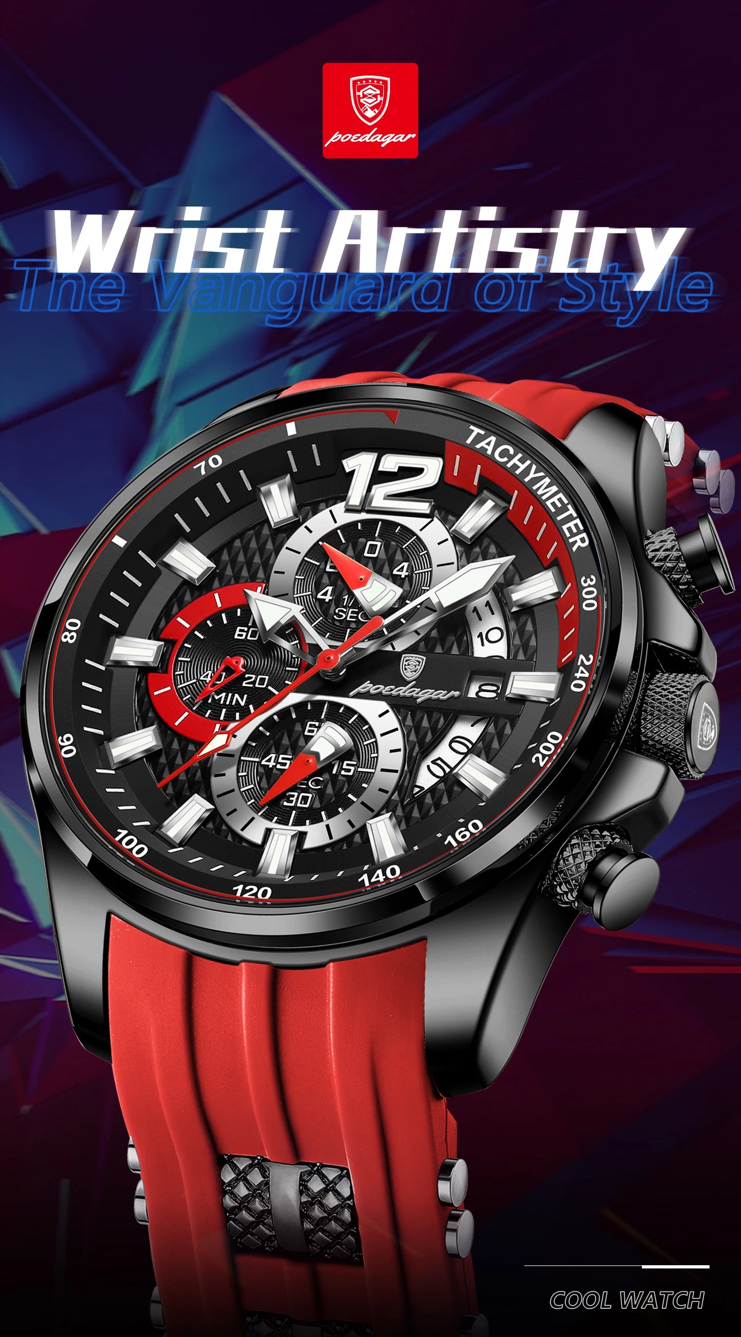 POEDAGAR Functional Watch For Men Date Chronograph Luminous Waterproof Silicone Classic Male Watch Quartz Original Men's Watches