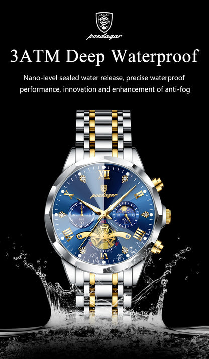 POEDAGAR Exquisite Business Men Watch Waterproof Luminous Chronograph Luxury Man Watches Stainless Steel Men's Quartz Wristwatch