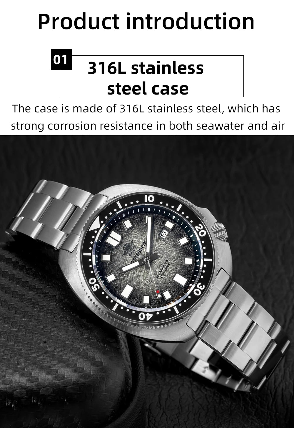 ADDIESDIVE Watch For Man AD2511 Sapphire Glass Window Display BGW9 Luminous 200M waterproof 316L Stainless Steel Quartz Watches