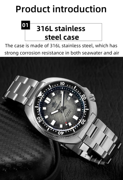 ADDIESDIVE Watch For Man AD2511 Sapphire Glass Window Display BGW9 Luminous 200M waterproof 316L Stainless Steel Quartz Watches