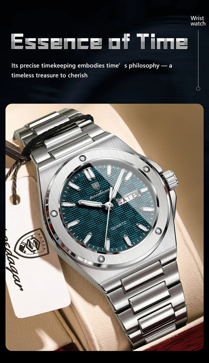 POEDAGAR Original Men Clock Quartz Date Week Luxury Man Wristwatch Waterproof Luminous Stainless Steel Sport Men's Watches Reloj