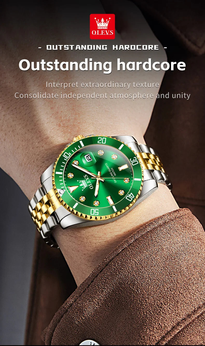 OLEVS 9809 Men Watch Original Brand Waterproof Quartz Watch Stainless Steel Strap Automatic Date  Sports Watch Mens Gifts Box