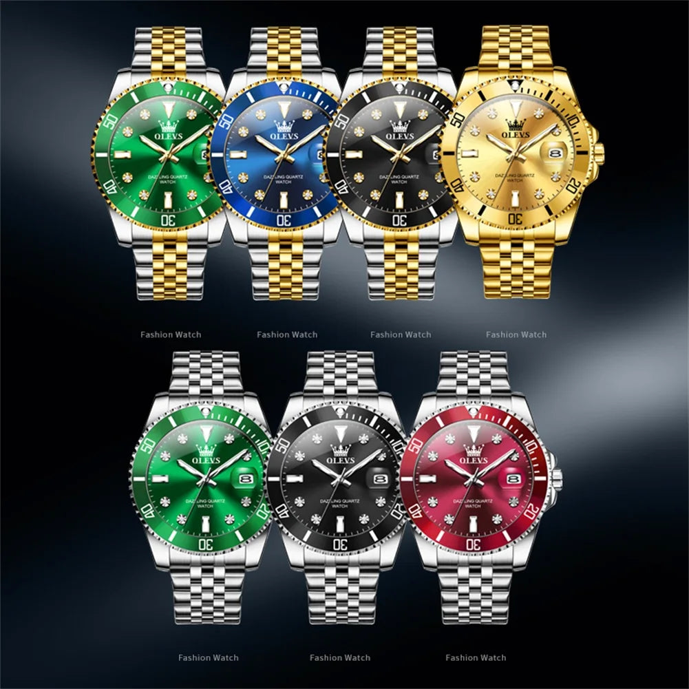 OLEVS 9809 Men Watch Original Brand Waterproof Quartz Watch Stainless Steel Strap Automatic Date  Sports Watch Mens Gifts Box