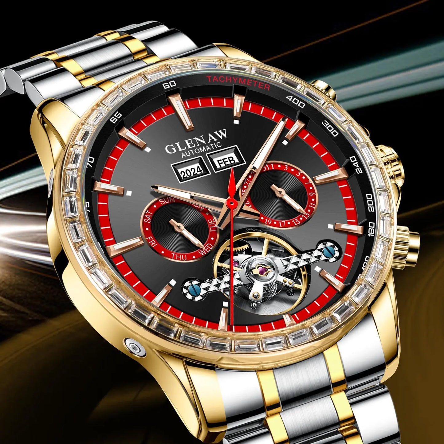 Glenaw high-end business fully automatic mechanical multi-function watch for men's fashionable waterproof watch