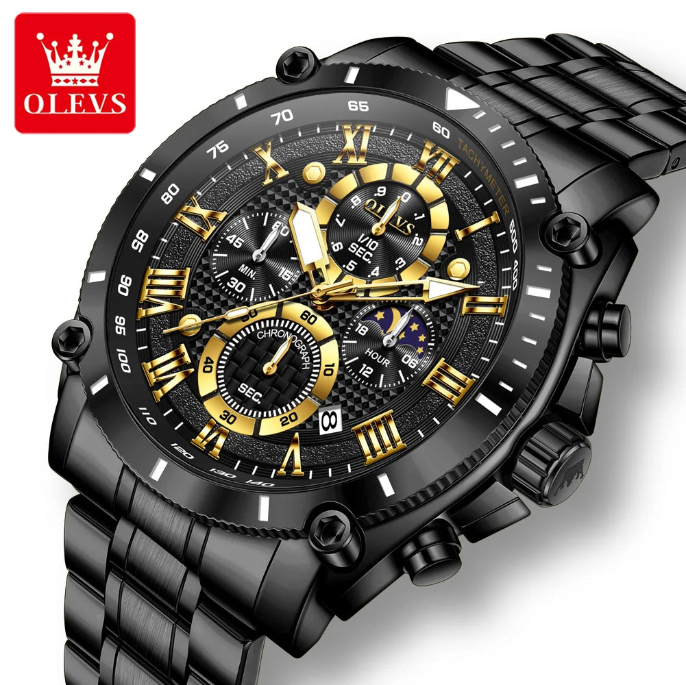 OLEVS 2025 New Men Watch Top Brand Luxury Watch Men Stainless Steel Waterproof Sport Quartz Chronograph Wrist Watch Man Relogio