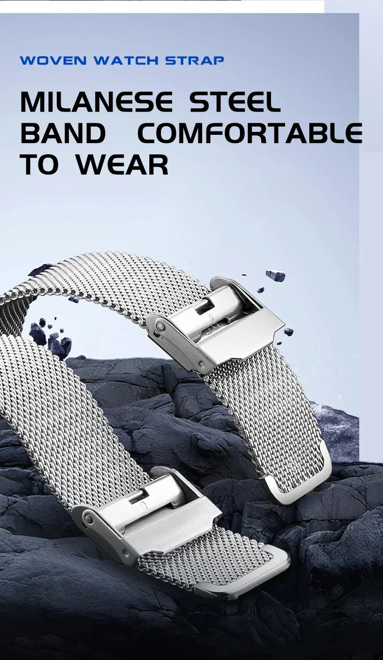 Mark Fairwhale 6014 Men's Automatic Movement Mechanical Watch Square Dial Stainless Steel Waterproof Mesh Strap Watches for Men