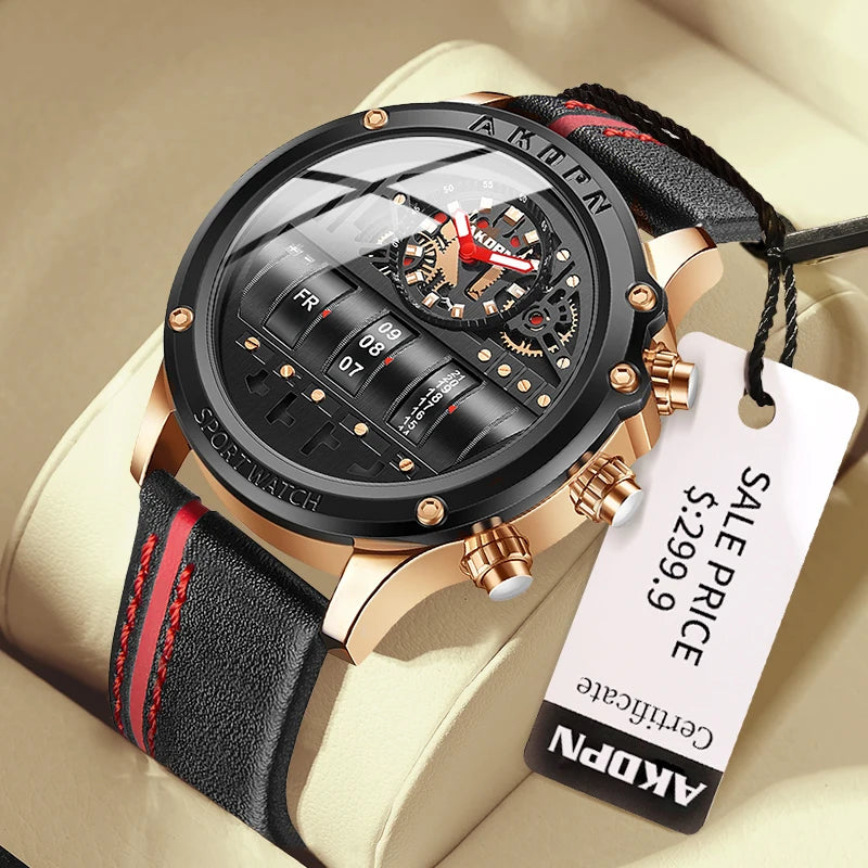 AKDPN Men's Watches Electronics Luxury Quartz Watches for Man Leather Waterproof Digital Versatile Wristwatch reloj hombre Watch